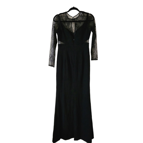 Aidan Mattox Maxi Long Sleeves Lace Bodice Evening Dress w/Slit Size 4 Black NWT - Picture 2 of 16